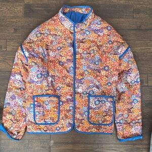 Floral Quilted Jacket with Blue Trim
